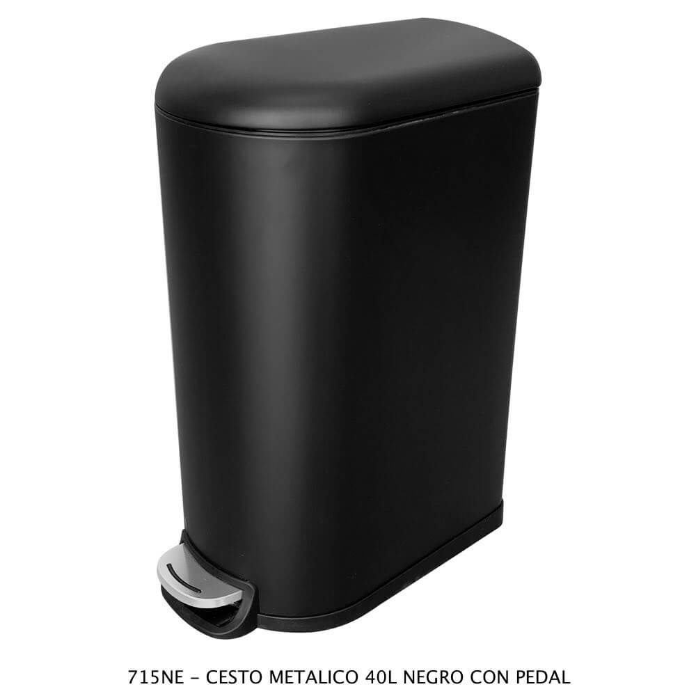 Cesto de Basura Metalico Negro Con Pedal